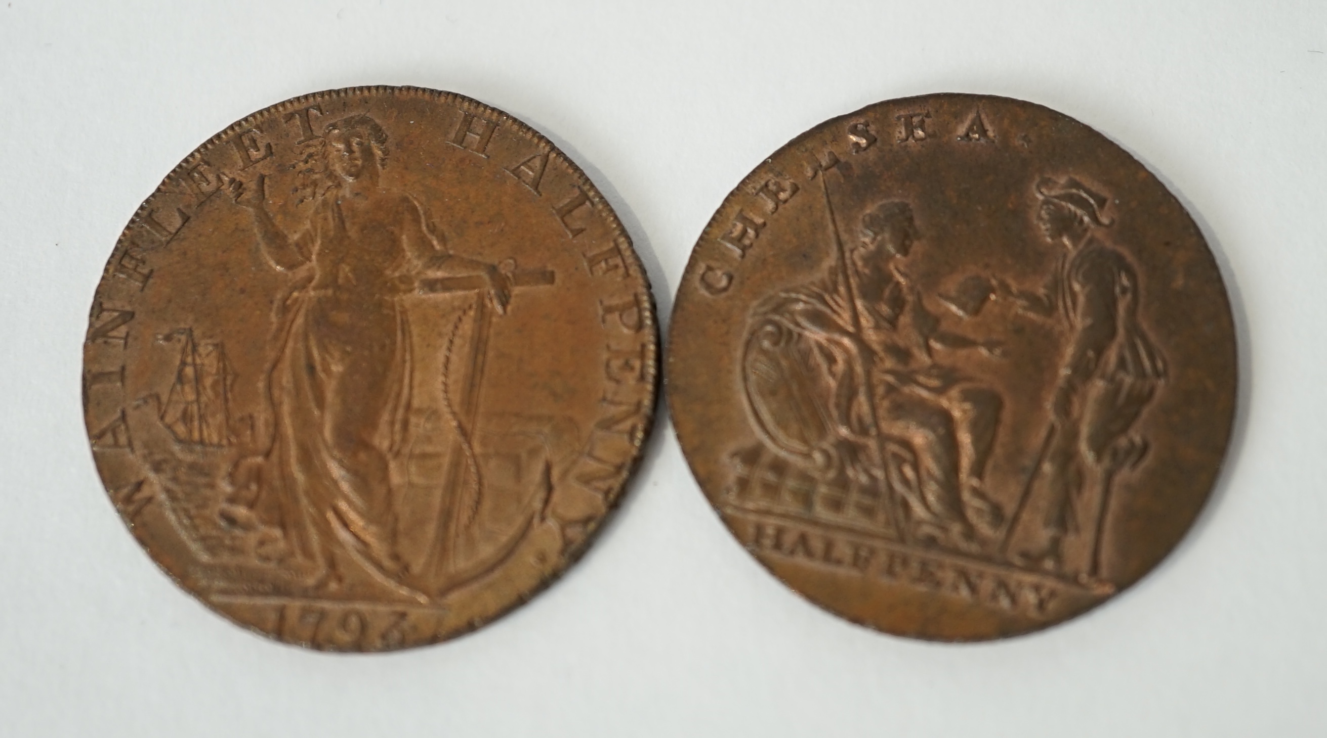George III halfpenny or penny tokens, a group, c.1791-1812